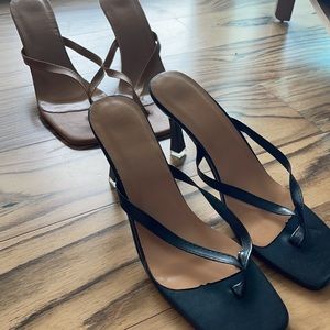 Tan and black sandal heels